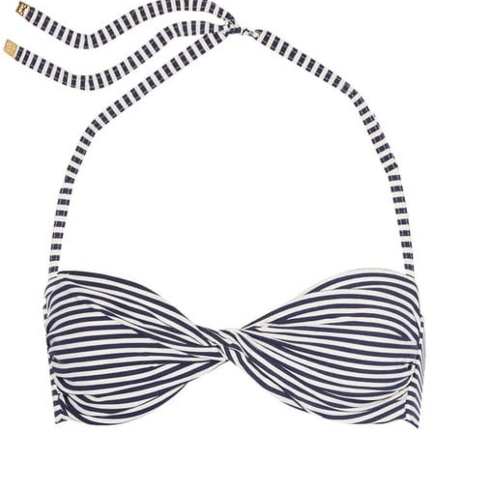 Tory Burch White&Navy Blue Bandeau Swim Top XS